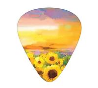 Púas de guitarra, para guitarra acústica, guitarra eléctrica, bajo, ukelele, tres tamaños (paquete de 12), hermoso paisaje de girasoles impreso