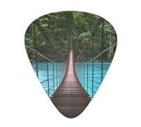 Púas de guitarra, para guitarra acústica, guitarra eléctrica, bajo, ukelele, tres tamaños (paquete de 12), puente levadizo de agua impreso