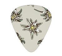 Púas de guitarra, patrón sin costuras con H y Edelweiss de colores dibujados para guitarra acústica, guitarra eléctrica, bajo, ukelele de tres tamaños (paquete de 12)