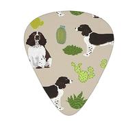 Púas de guitarra, perro Springer Spaniel inglés, cactus para guitarra acústica, guitarra eléctrica, bajo, ukelele de tres tamaños (paquete de 12)