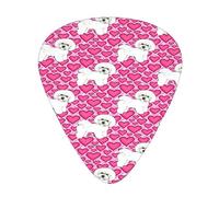 Púas de guitarra, perros Bichon Frise y corazones rosados para guitarra acústica, guitarra eléctrica, bajo, ukelele de tres tamaños (paquete de 12)