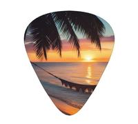 Púas de guitarra personalizadas con estampado "Hamaca del Atardecer en la Playa de Coco", 12 unidades en caja. Sonido nítido. Ukelele, bajo eléctrico (0,46 x 0,71 x 0,96 mm).