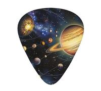 Púas de guitarra personalizadas "Explorando el Sistema Solar" (12 unidades) en caja. Sonido nítido. Ukelele, bajo eléctrico (0,46 x 0,71 x 0,96 mm).