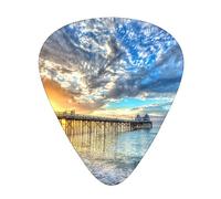 Púas de guitarra, playa, mar, puente, nubes, atardecer, impresas para guitarra acústica, guitarra eléctrica, bajo, ukelele, tres tamaños (paquete de 12)