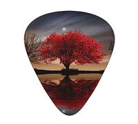 Púas de guitarra Red Tree Lake Moon impreso, paquete de 12 púas de guitarra delgadas, medianas y pesadas, accesorios de guitarra para bajo, guitarras con caja de almacenamiento