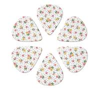 Púas de guitarra semiredondas de moda con diseño floral chino, flores, rosas, pedales, puntos, hojas y brotes. Paquete de 6 púas para bajos y guitarras acústicas. 0,46 mm, 0,71 mm y 0,96 mm.