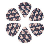 Púas de guitarra semiredondas de moda, diseño de Axolotls, corazones y burbujas, paquete de 6 para bajos y guitarras acústicas, paquete para guitarristas, 0,46 mm, 0,71 mm y 0,96 mm.