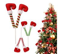Púas de Patas de Elfo de Navidad, 3 Pares de Adornos de árbol de pies de Elfo, púas de Patas de Elfo de Peluche a Rayas con Alambre Fijo, Adorno de árbol de pies de Elfo para decoración navideña