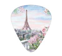 Púas para ukelele, guitarristas, muestras de 12 piezas, para guitarras acústicas, bajos y eléctricas, torre Eiffel de París con estampado de flores