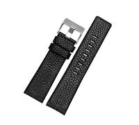 Puasny Correa de cuero para reloj de hombre con detalles de remaches: correa de repuesto para relojes de 24 mm, 26 mm y 28 mm.,Hebilla negra y plateada,27 mm