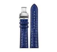 Puasny Correa de reloj de piel con estampado de cocodrilo para hombre con cierre de mariposa - Correa texturizada en 18 mm, 20 mm y 22 mm,Pliegue azul plateado,18 mm