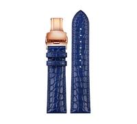 Puasny Correa de reloj de piel con estampado de cocodrilo para hombre con cierre de mariposa - Correa texturizada en 18 mm, 20 mm y 22 mm,Pliegue azul y dorado,18 mm