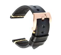 Puasny Correa de reloj vintage de cuero genuino para hombre: diseño clásico en tamaños de 20 mm, 22 mm y 24 mm.,Negro ceniza-oro rosa,24 mm