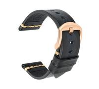 Puasny Correa de reloj vintage de piel curtida vegetal para hombre, hecha a mano, de 18 mm a 26 mm.,Oro rosa negro ceniza,18 mm