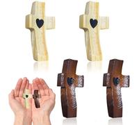 Puasok 4 Piezas Cruces de Madera Talladas a Mano, Cruz de Amor de Madera, Regalo Cristiano para Bautizo, Comunión, Meditación y Consuelo Espiritual