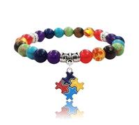 PUBBCIA Pulsera de concienciación sobre el autismo para mujer, pieza de rompecabezas de corazón de amor, pulsera de concienciación sobre el autismo, pulsera autista de cuentas de 8 mm, pulsera