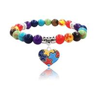 PUBBCIA Pulsera de concienciación sobre el autismo para mujeres y hombres, pieza de rompecabezas de disco de corazón, pulsera elástica con cuentas de 7 chakras, pulsera elástica para regalo del Día