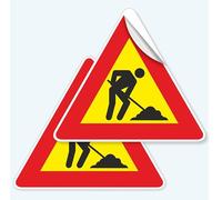 Pubblimania 2 pegatinas triangulares de trabajo en curso 20 x 17,5 cm, etiquetas adhesivas suaves, impermeables y lavables (trabajos en curso)