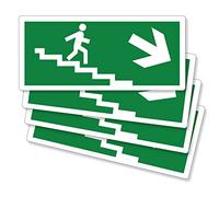pubblimania 4 piezas señales de salida de emergencia escaleras hacia la derecha PVC autoadhesivas resistentes a la intemperie para interior y exterior (29 x 13 cm) (4 escaleras hacia la derecha)