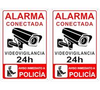 pubblimania Cartel Alarma Conectada Señal Videovigilancia Aviso a la policía en aluminio 3mm (Cm 20x30, Cartel Alarma Conectada) (Paquete de 2)