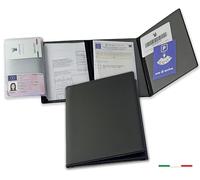Pubblimania Soporte para Documentos Auto Moto con 3 Puertas + Porta Tarjetas Fabricado en Italia para Libreta, Tarjeta, Seguro, Impuestos o Documentos de Viaje (Negro)