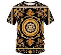 PUBDSKBLDE Camiseta estampada dorada brillante para hombre, diseño de adornos dorados, estampado floral, Negro, 4XL