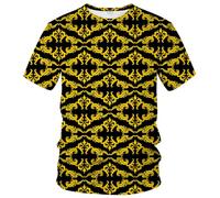 PUBDSKBLDE Camiseta estampada dorada brillante para hombre, diseño de adornos dorados, estampado floral, Oro negro., 3XL