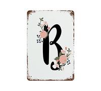 Pubertee Letrero de estaño para pared con inicial de 20,3 x 30,5 cm, multicolor (melocotón, rubor, pastel/floral), estilo vintage para guardería, dormitorio, hogar, bar