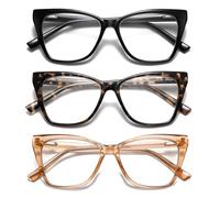 PUBOWT Gafas de lectura para mujer, ojo de gato, bloque de luz azul, gafas de ordenador, a la moda, grandes, irrompibles, con bisagra de resorte, PT2005, lector (C1negro+c2demi+c3champan), grande
