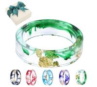Pubyfun Everring, Colorful Resin Rings, Sherum/Fanyil/Sheremart EverRing, Handmade Transparent Acrylic Resin Dry Flower Clear Ring Gift, Minimalist Ring Jewelry Accessory (Green)