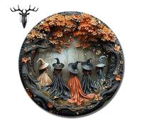 Pubyfun/Glosrity/Sherum/Fanyil/Olygee Witching Hour,Halloween Witch Wreath for Front Door Sign Wall Signs Decor,Halloween Decorated Doorplate,Witch Circular Sign Hanging Decoration (C)