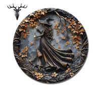 Pubyfun/Glosrity/Sherum/Fanyil/Olygee Witching Hour,Halloween Witch Wreath for Front Door Sign Wall Signs Decor,Halloween Decorated Doorplate,Witch Circular Sign Hanging Decoration (B)