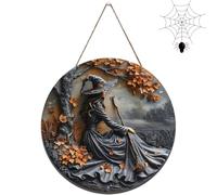 Pubyfun/Glosrity/Sherum/Fanyil/Olygee Witching Hour, Halloween Witch Wreath, Halloween Decor, Halloween Decorated Doorplate, Witch Circular Sign Hanging Decoration (1pcs-C,7.87 * 7.87 * 0.118in)