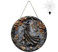 Pubyfun/Glosrity/Sherum/Fanyil/Olygee Witching Hour, Halloween Witch Wreath, Halloween Decor, Halloween Decorated Doorplate, Witch Circular Sign Hanging Decoration (1pcs-B,11.8 * 11.8 * 0.118in)