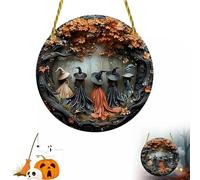 Pubyfun/Sherum/Vianys/Fanyil/Olygee Witching Hour, Witch Circular Sign Hanging Decoration, for Front Door Hanging Halloween Decor, Indoor Outdoor Spooky Decoration(A,7.87 * 7.87 * 0.118in)