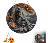 Pubyfun/Sherum/Vianys/Fanyil/Olygee Witching Hour, Witch Circular Sign Hanging Decoration, for Front Door Hanging Halloween Decor, Indoor Outdoor Spooky Decoration(C,7.87 * 7.87 * 0.118in)