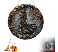Pubyfun/Sherum/Vianys/Fanyil/Olygee Witching Hour, Witch Circular Sign Hanging Decoration, for Front Door Hanging Halloween Decor, Indoor Outdoor Spooky Decoration(B,11.8 * 11.8 * 0.118in)