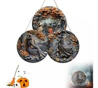 Pubyfun/Sherum/Vianys/Fanyil/Olygee Witching Hour, Witch Circular Sign Hanging Decoration, for Front Door Hanging Halloween Decor, Indoor Outdoor Spooky Decoration(3PCS,11.8 * 11.8 * 0.118in)