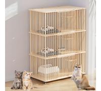 Pucaru Casa para Gatos de Gran Espacio con Ruedas, Condominio para Gatos de 2/3 Capas, Recinto para Gatos de Interior, Ventilación por Todos Lados(44x22x61.4in)