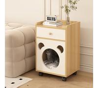 Pucaru Casita para Gatos de Interior, Mesita de Noche con Nido para Gatos y Rueda Universal, Mesita de Noche con Cajones Deslizantes, Movimiento Libre de 360°(Natural,40x40x65cm)