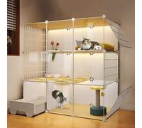 Pucaru Jaula Grande para Gatos de 3 Niveles, Caseta para Gatos de Interior, Villa Transparente para Gatos DIY, Recintos para Gatos Ensamblados(111x49x109cm)