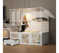 Pucaru Valla para Mascotas de Bricolaje, Recintos Panorámicos Transparentes para Gatos, Transportador para Gatos con Caja de Arenero, Plataforma Multicapa(B-107x47x107cm)