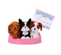 Pucci Pals Adopta un Cachorro, Perros de Peluche con Cama, Tema 1 | Conjunto de 5 piezas con 3 cachorros de peluche, cama suave, etiquetas personalizables y certificado de adopción, 2 años y +