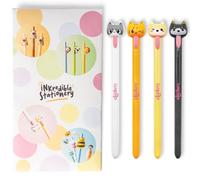 Puckator Adoramals - Bolígrafos con diseño de gato y perro, con acción de clic en la lengua, bonitos accesorios de escritorio, papelería de regalo, paquete de 4, tinta negra