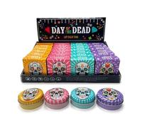 Puckator Bálsamo labial del Día de los Muertos en una lata, bálsamos labiales esenciales para las mujeres y la familia, crema exfoliante hidratante de bálsamo labial, bonito bálsamo labial