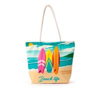 Puckator - Bolsa de playa de tela de algodón - Tablas de surf - Beach Life - Bolsa de playa, multicolor, Bohemio
