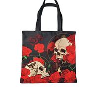 Puckator Bolsa Shopper con cremallera - Calaveras y rosas, Diseño, Contemporáneo
