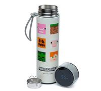 Puckator Minecraft,Botella de agua de acero inoxidable con indicador de temperatura LED, fría durante 24 horas y caliente durante 6 horas, botellas de agua de metal con caras, sin BPA, 450 ml