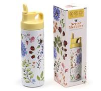 Puckator - Botella térmica de acero inoxidable con pajita y apertura Flip Top - 500 ml - Api - Nectar Meadows - 24 horas frío - 12 horas caliente