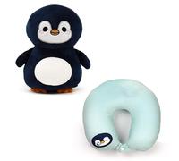 Puckator - Cojín de Viaje con Peluche 2 en 1 pingüino - Swapseazzz, Turquesa, Standard